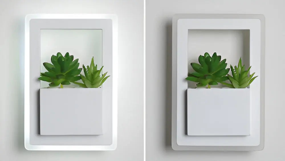 NatureGlow Minimalistisk Væglampe – Skandinavisk Design med Kunstige Planter og LED Lys