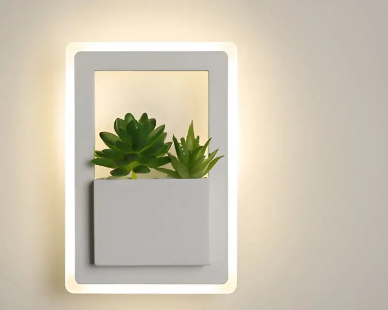 NatureGlow Minimalistisk Væglampe – Skandinavisk Design med Kunstige Planter og LED Lys