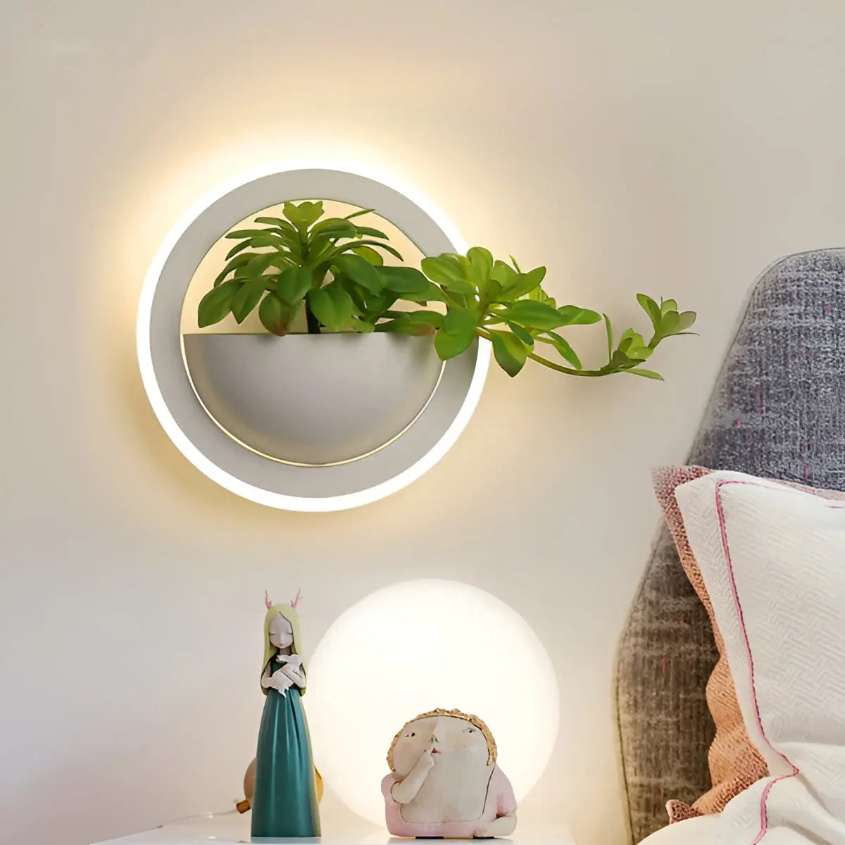 NatureGlow Minimalistisk Væglampe – Skandinavisk Design med Kunstige Planter og LED Lys